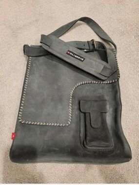 OLIBERTÉ Slate Gray Leather Messenger Bag for Men